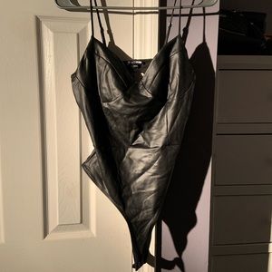 Faux leather thong bodysuit